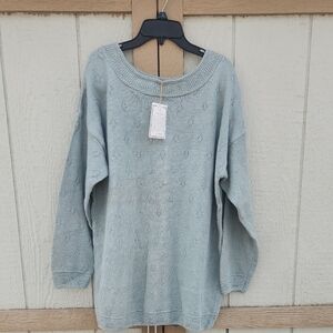 Express Tricot Vintage 90s New Tag Tunic Pointelle Boatneck Sweater Mint Green M